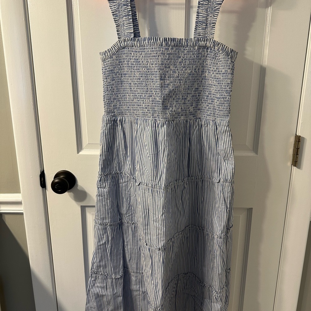 J. Crew Striped Blue and White Midi Dress